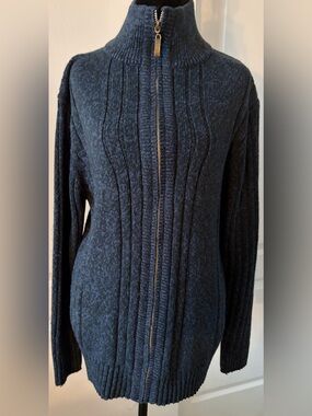 Vintage Jeep Women’s 100% Wool Navy Full Zip Ribbed Sweater